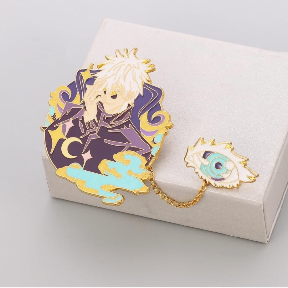 Enamel Character Pin with Chain and Eye Connector - Jiu-Jitsu Kaisen